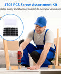 Worker using the massive 1705 piece machine screw kit with M2 to M5 screws nuts flat and lock washers 10 9 grade steel in DIY project