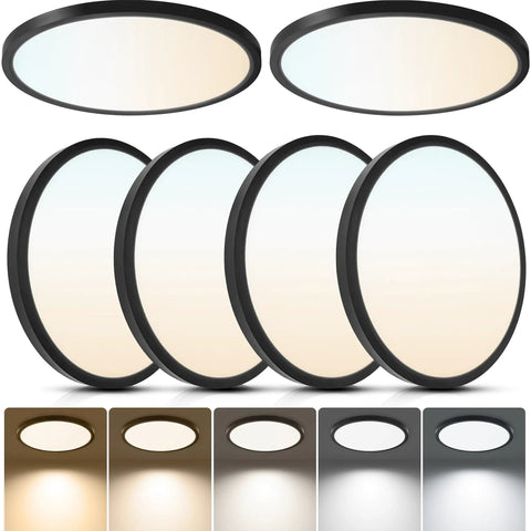 Six Pack 2640LM Dimmable LED Flush Mount Ceiling Light Fixtures With 5CCT 2700K To 6500K Selectable 12 Inch 24W Slim Modern Ceiling Lights