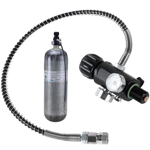 Dual Gauge Paintball Fill Station Valve With 7/8-14UNF Thread 4500 Psi High Pressure Tank Charging System 20 Inch Non Regulated Hose