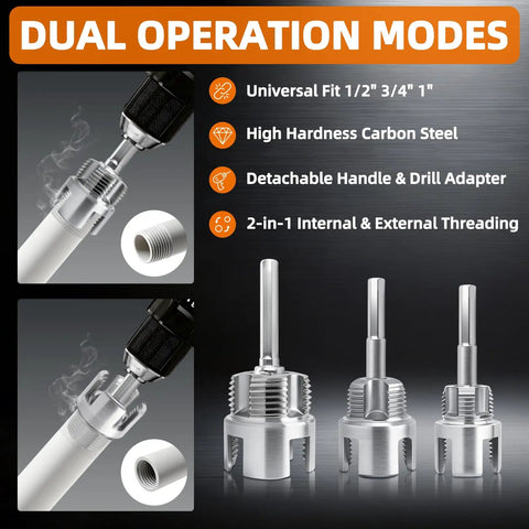 Six Piece Pipe Threader Kit For One Half Inch Three Quarter Inch One Inch NPT Carbon Steel Die Tool with threading heads