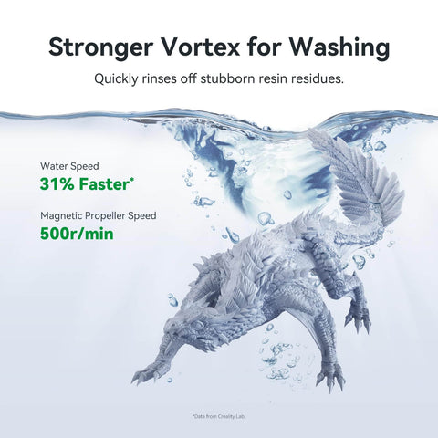 3D printed dragon submerged in water demonstrating powerful wash in 2 In 1 Resin 3D Printer Wash And Cure Station UW03
