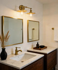 Two Light Wall Sconce With Antique Finish Bathroom Vanity Light Switch Included And Dual 7.87 Inch Flat Metal Lampshades