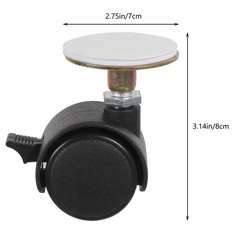 Four Pack Swivel Caster Wheels With Brake Self Adhesive Furniture Caster Wheels for tables, desks, cabinets. Plastic, 3.14x2.75in.