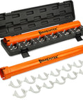 Limontek inner tie rod removal tool set with 12 crowfoot adapters and 1/2 in drive tube; orange tubes beside open case