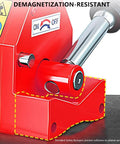 Close-up of Heavy Duty Permanent Magnetic Lifter With Rock Solid Grip, 2200 Lb Plate Magnet showing demagnetization switch and safety features.