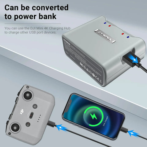 Two Way Battery Charger Hub For DJI Mini 4K And DJI Mini 2 Drones, Charges Two Batteries At Once, compatible as power bank