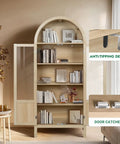 Arched Storage Cabinet With 2 Doors And 5 Tier Shelves 71 Inch Tall Wooden Pantry Organizer For Kitchen Dining Room Living Room And Bathroom Natural Wood Color With Clear Door Panels For Easy Visibility Space Saving And Modern Look