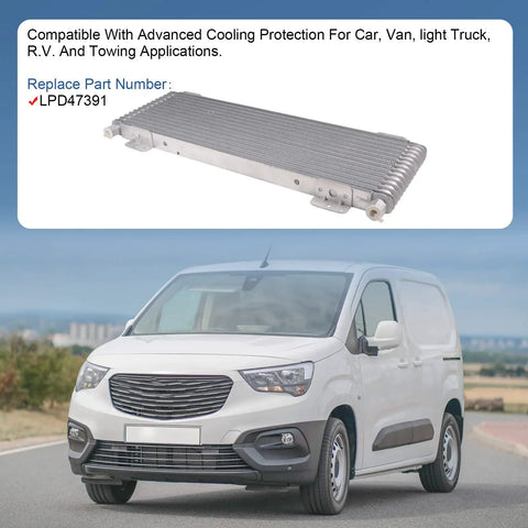 40k Transmission Oil Cooler Kit For Heavy Duty Van, Light Truck, RV And Towing, Low Pressure Drop, 40000 GVW, aluminum design