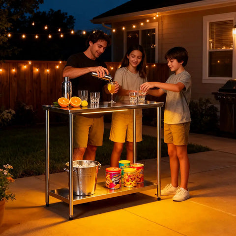 Outdoor use of Beast Of A Heavy Duty Stainless Steel Kitchen Prep Table With Adjustable Undershelf, Built For Serious Commercial Use