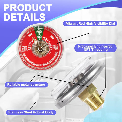 Knockout 5 Pc 100 Psi Pressure Gauge With 1 8 Inch Npt Thread And Bold Red Dial For Portable Water Fire Extinguishers Snag This Rig For Instant Installation So Your Emergency Kit Remains Locked And Loaded Without Any Hassle Down The Road