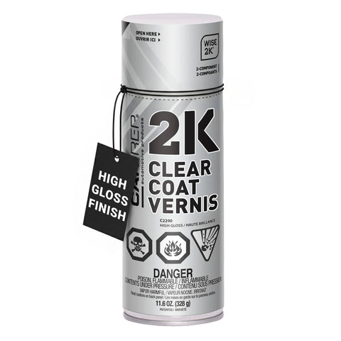 Front view of CAR-REP 2K polyurethane clear coat spray can with Wise 2K technology, 11.6 oz, high gloss finish