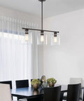 Dope Three Light Modern Industrial Farmhouse Kitchen Island Pendant Lighting With Clear Glass Cylinder Shades over dining table