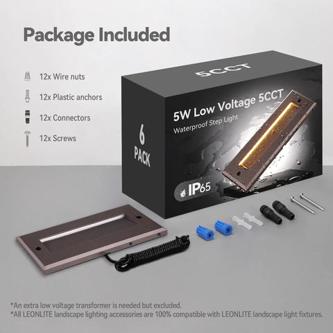 Dope Low Voltage LED Step Lights Outdoor Dimmable 5W With 5 CCT 12-24V AC DC package contents including screws and connectors
