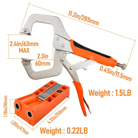 All In One Twin Pocket Hole Jig Kit With 11 Inch Clamp For Quick Woodworking Fixes Pro DIY Ready Includes Square Driver Bit Hex Wrench