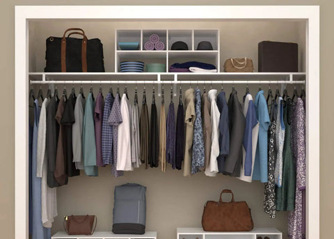 Closet with All-Purpose Closet Organizer In White For Stackable Closet Systems And Fabric Bins, Measures 15.35 H X 36 W X 11.61 D