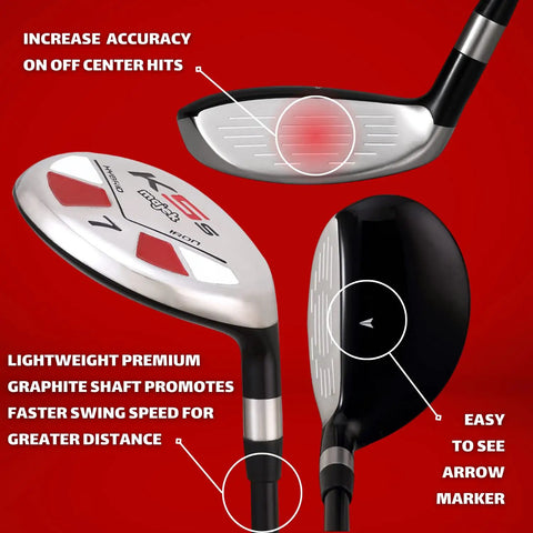 Close-up of All Hybrid Number 7 Golf Club For Men Right Handed Senior Flex Graphite Shaft 38 Inch Standard Length Black Pro Velvet Grip