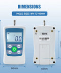 Digital Push Pull Force Gauge 500N With Real Time Peak And First Peak Modes Reads In N Lb Kg Oz With 0.1N Resolution Auto Shutoff 2 AAA Batteries Included Max Load 50Kg 110Lb 1800Oz Four Units Display For Precise Tension And Pull Tests, dimensions 124mm x 60mm x 40mm