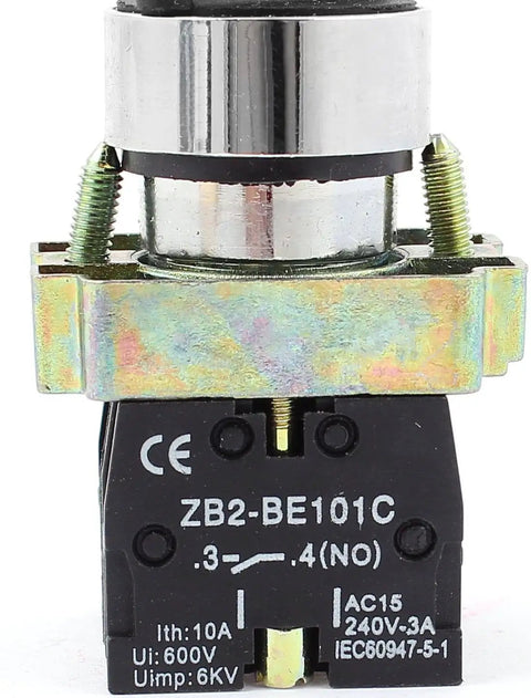 Front view of 22mm Latching 3 Position Rotary Selector Switch With 2 No Contacts Built To Last Panel Mount Beefy Metal Housing.