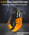 21V 4.0Ah lithium-ion battery with orange and black design, soft rubber cover, ideal for Beast Of A Cordless Impact Wrench With 450NM Torque And Brushless Motor One Half Inch Drive 3600 RPM Includes 4.0Ah Li Ion Battery Ideal For Car Maintenance Tire Changes Auto Repairs And Heavy Duty Projects
