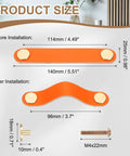 Diagram showing dimensions of orange leather drawer pulls with screws before and after installation