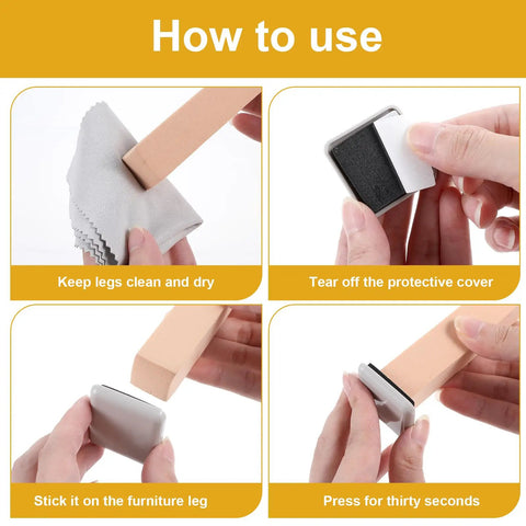 How to use Heavy Duty Self Adhesive Furniture Sliders 12 Pack Quick Stick Eva Foam Moving Pads with step-by-step instructions.