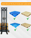 Heavy Duty Full Electric Pallet Stacker And Counterbalanced Forklift, compatible with various pallet types, ideal for rough job sites.