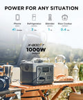 Outdoor setup with River 2 Max Portable Power Station With 512Wh LiFePO4 Battery, 1000W Peak Output, 1 Hour AC Fast Charge on a table.