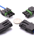 Amazon 3-Pin IP67 marine-grade waterproof automotive connector set with locking, black/green, 4-pack