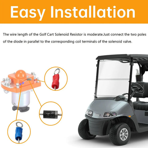 Golf cart with 3 Amp Golf Cart Solenoid Resistor Precharge Unit for easy installation and wiring instructions.