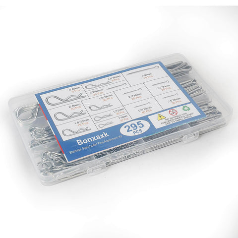 Stainless Steel Cotter Pin Kit With 295 Pieces Including 13 Sizes Of R Clip Pins Pro Grade Spring Fasteners Straight And Hitch Pins
