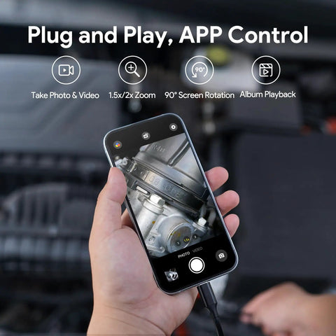 2K Endoscope With Light, Dual Lens Borescope, 2560x1440P Clarity in use with iPhone for engine inspection