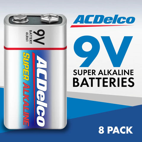 Top Shelf 9V Alkaline Batteries 8 Pack Packed With Serious Long Lasting Juice For Home Gear And Office Gadgets Tossed In A Nifty Reclosable Bag With Seven Year Shelf Life, displayed in a vibrant design.