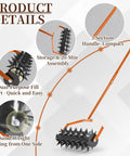 Diagram of Beast Heavy Duty 18 Inch Manual Lawn Aerator Roller With 49 Inch Adjustable Handle, fillable drum, and assembly details.