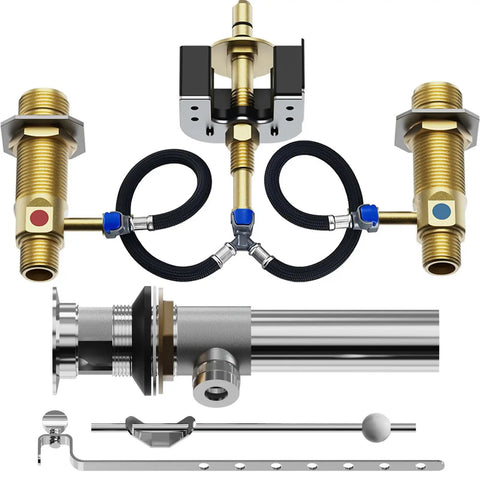 Rough-In Valve With Drain Assembly For Widespread Bathroom Sink Faucets Easy Install Half Inch IPS Connections Brass Construction S9000 Series