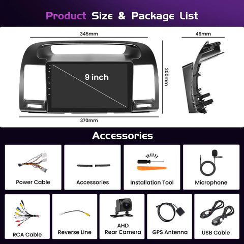 Toyota Camry 2000 2006 Android Car Stereo With 9 Inch Touch Screen CarPlay Android Auto Plug And Play GPS Bluetooth Wi Fi Dash Kit