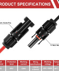 Product specifications for 32 Piece MC4 Solar Panel Connectors Set With 16 Male And Female Pairs Plus 2 Wrenches IP67 Waterproof