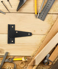 Heavy Duty Outdoor Gate Hinges T Strap Tee Hinge Set For Wooden Fences And Gates With Rust Resistant Finish Built To Last And Easy Mount Hardware For Multiple Gates on wood board
