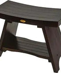 Serenity Teak Shower Bench 24 Inch Wood Stool for Bathroom with Built In Shelf Waterproof Teak Bath Seat Brown Finish