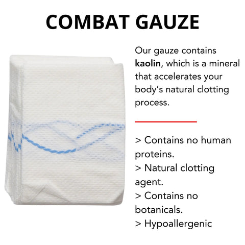 Combat gauze roll, white hemostatic gauze, 3 in x 12.5 ft, front view.