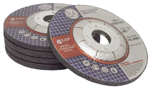 Four And A Half Inch Aluminum Oxide Depressed Center Type 27 Cut Off Wheels For Metals One Quarter Inch Thick Seven Eighths Inch Arbor Angle Grinder Cutting Discs Grinding Wheels Set Fifteen Pack