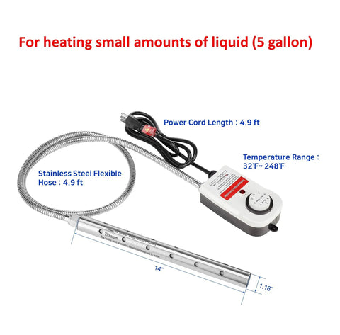 Fully Submersible Portable Electric Immersion Water Heater With Built In Thermostat Auto Shut Off Overheat Protection