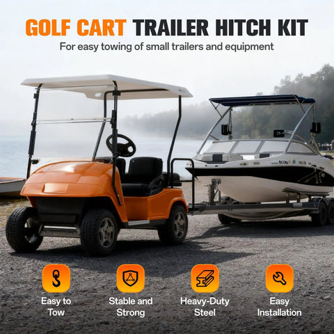 Golf cart towing boat with Universal 2 Inch Receiver Built Tough Golf Cart Hitch For Club Car EZGO Yamaha