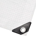 Corner detail of Heavy Duty Waterproof Clear Mesh Tarp 10x30 Ft 1 Pack Built To Last Tough As Nails 3-Ply Polyethylene Shelter