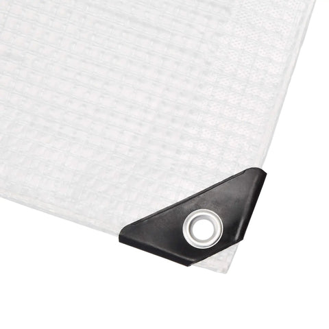 Corner detail of Heavy Duty Waterproof Clear Mesh Tarp 10x30 Ft 1 Pack Built To Last Tough As Nails 3-Ply Polyethylene Shelter