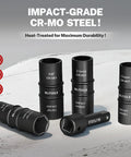 Five Piece Flip Lug Nut Socket Set For 1/2 Inch Drive Metric And SAE Non Marring Thin Wall Sockets With Chrome Moly Build
