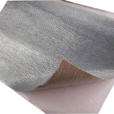 Close-up of Fiberglass Heat Shield Tape with Aluminum Backing, Self Adhesive 12 by 48 Inch Insulation Sheet for Extreme Heat Protection