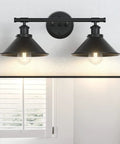 Black Two Light Vanity Wall Sconce For Farmhouse Bathrooms And Over Mirror Lighting installed above a mirror