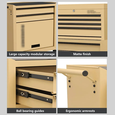7 Drawer Rolling Tool Chest With Wheels Built Tough Heavy Duty Steel Tool Storage Cabinet Detachable Top For Garage Workshop Warehouse Green Durable Lockable Drawers Removable Top Tray Full Extension Slides Great For Home Shop, beige steel drawers