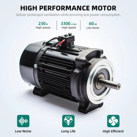 High performance motor of Beefy Industrial Portable Air Blower Fan With 16Ft Duct Hose 8 Inch Heavy Duty Cylinder Axial Fan 230W.
