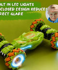 Gesture Sensing RC Stunt Car With Remote And Hand Control, 360 Degree Spin 4WD Off Road Toy with LED lights and green body